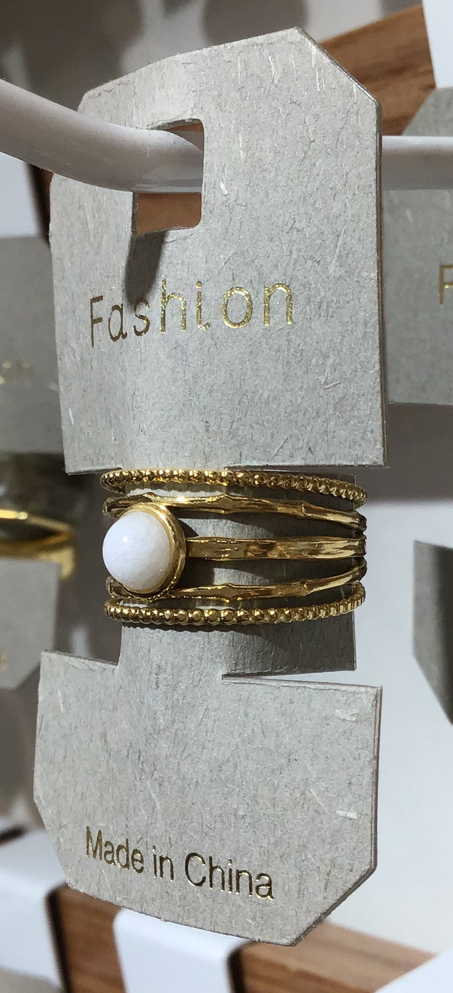 White Bead Layered Band Ring - W1-0369
