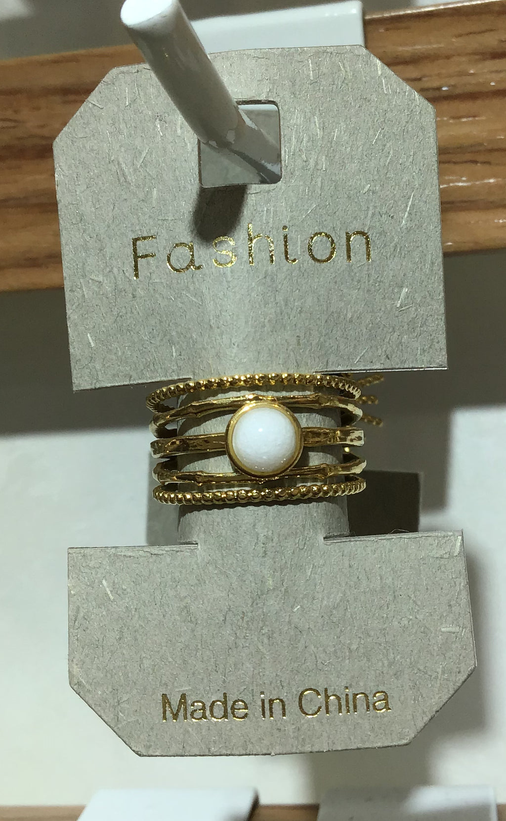 White Bead Layered Band Ring - W1-0369