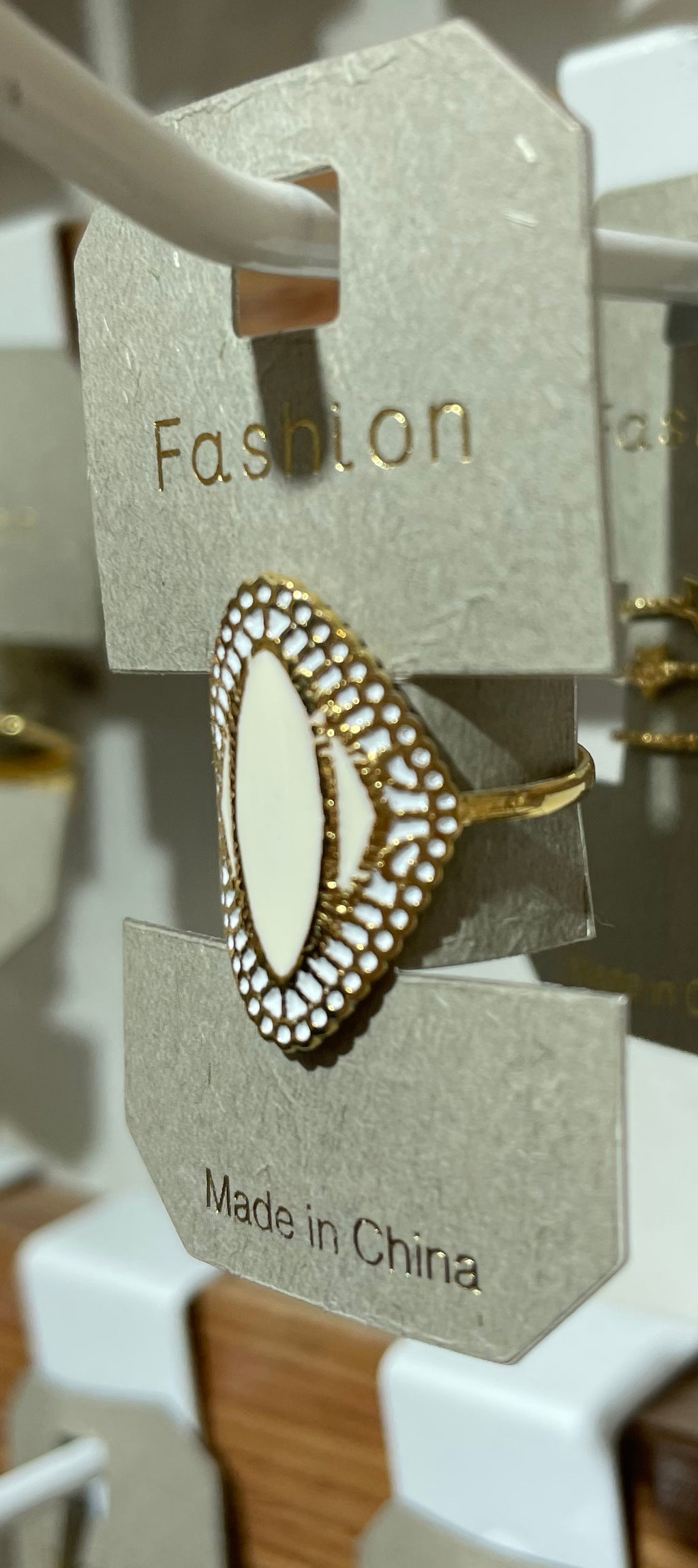 White Marquise Dotted Frame Ring - W1-0393