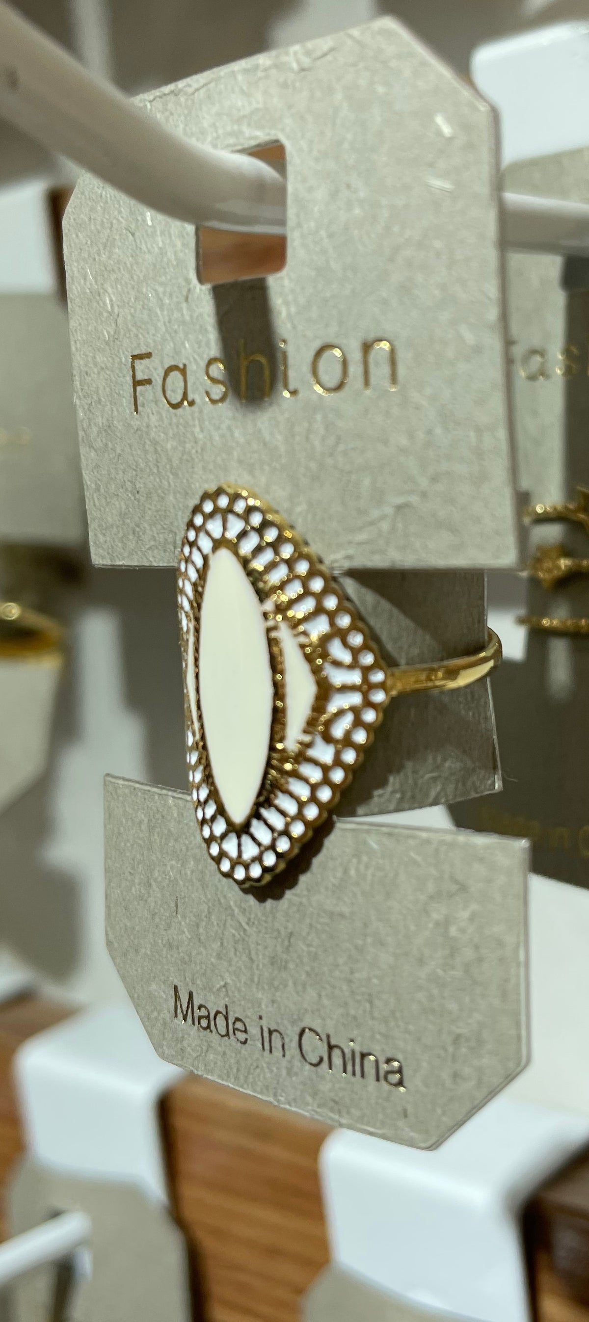 White Marquise Dotted Frame Ring - W1-0393