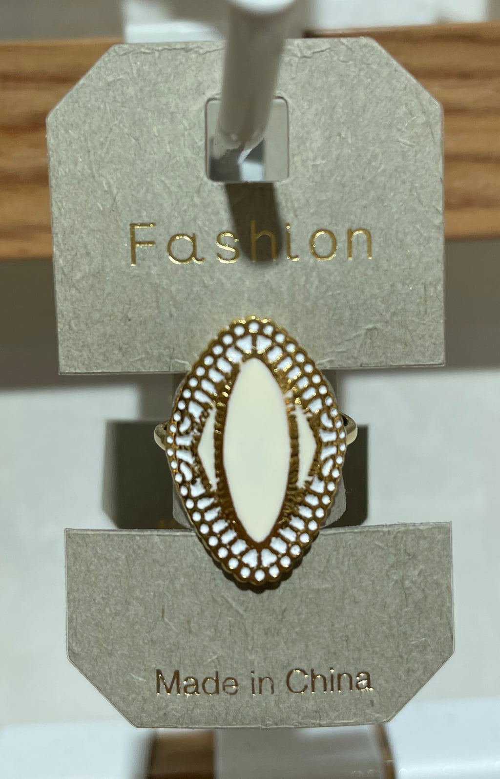 White Marquise Dotted Frame Ring - W1-0393