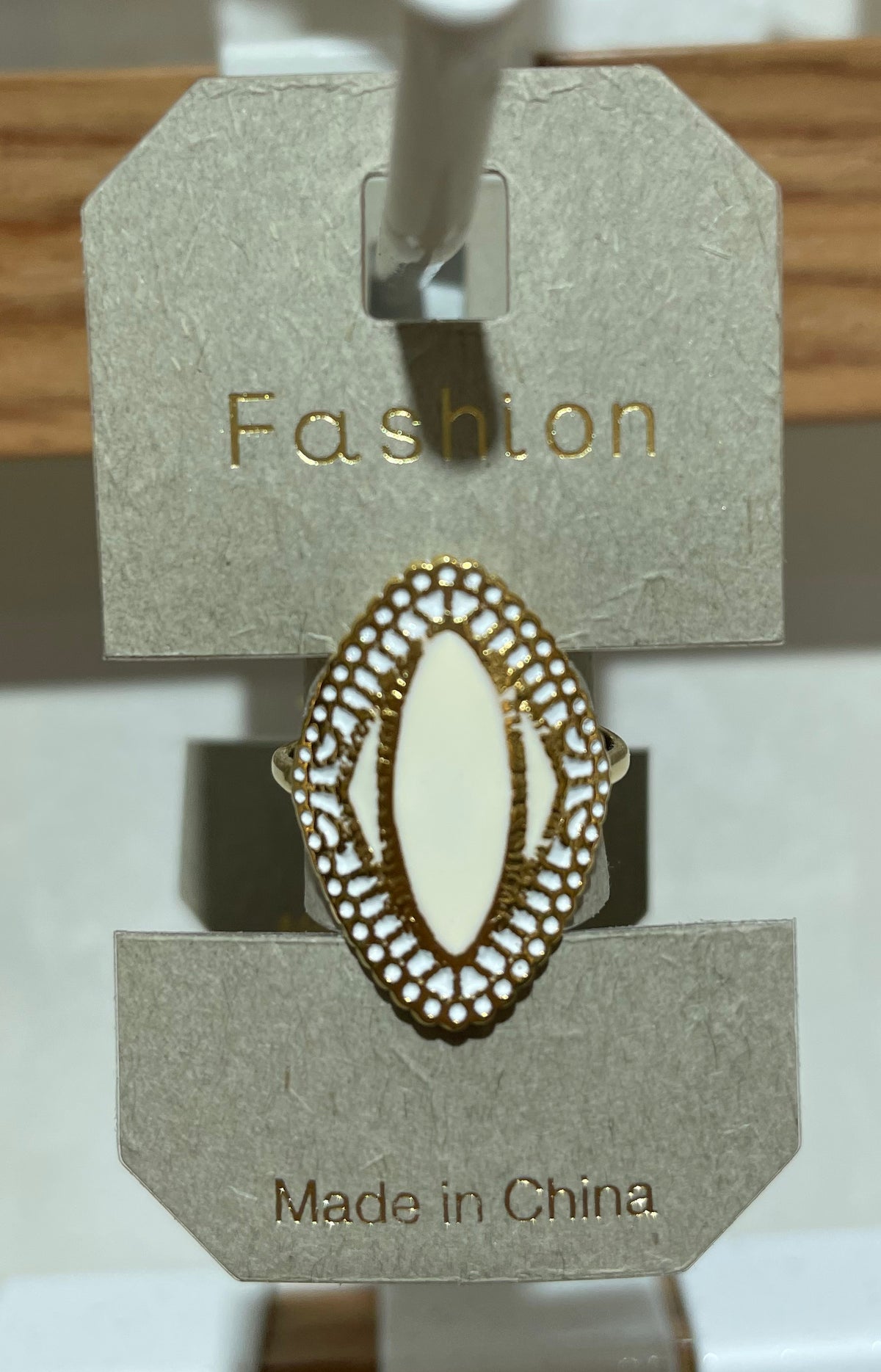 White Marquise Dotted Frame Ring - W1-0393