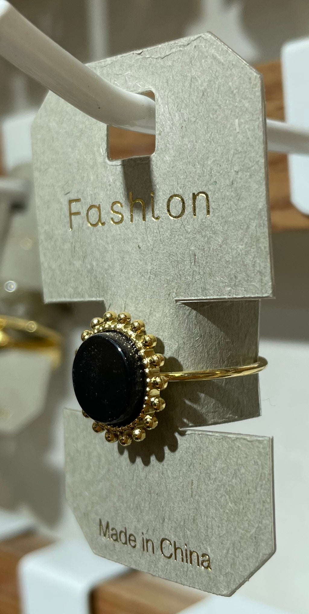 Black Round Beaded Frame Ring - W1-0401