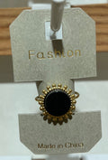 Black Round Beaded Frame Ring - W1-0401