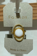 White Bead Oval Frame Ring - W1-0408