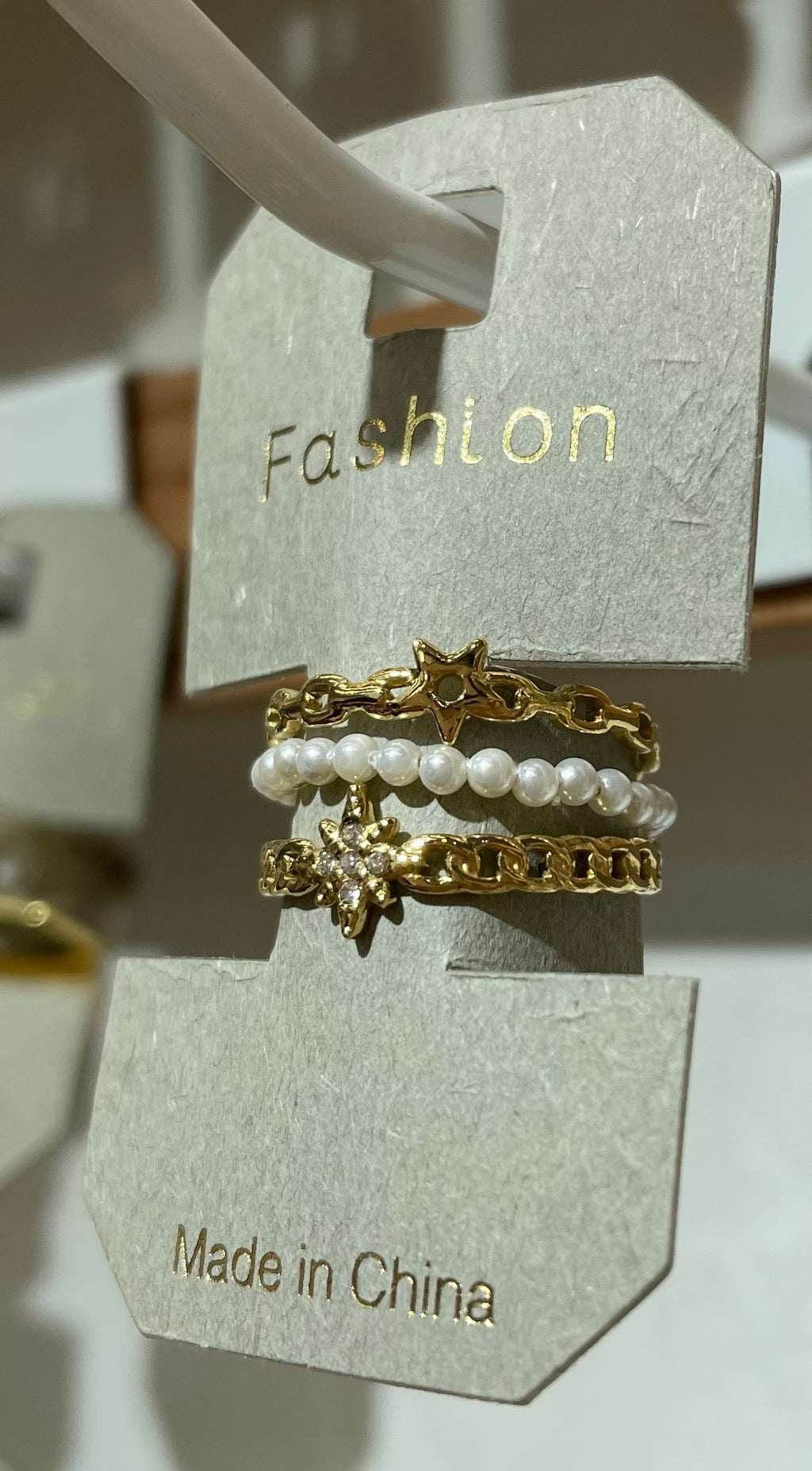 White Bead Star Stack Ring - W1-0415