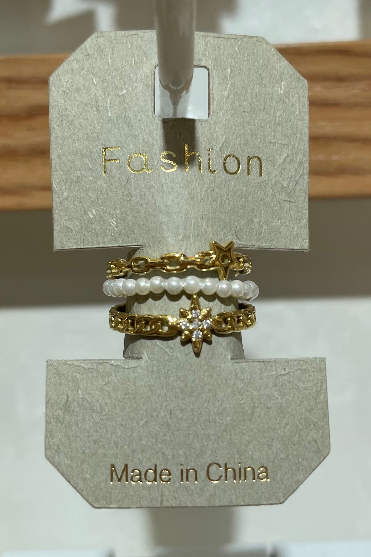 White Bead Star Stack Ring - W1-0415