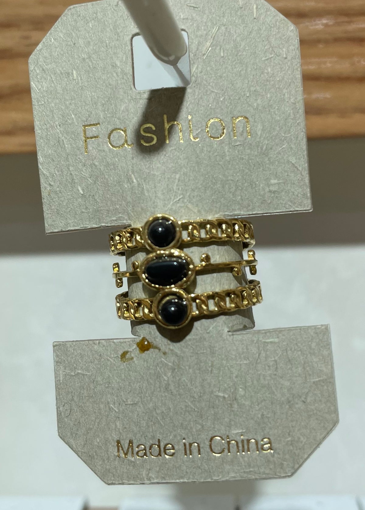 Black Bead Mixed Chain Ring - W1-0425