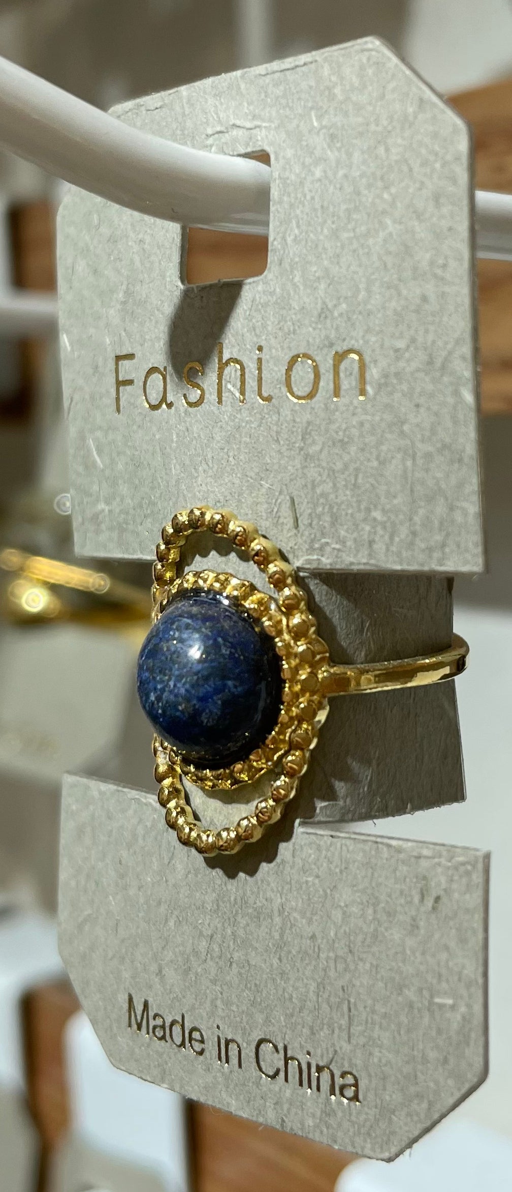 Blue Bead Oval Frame Ring - W1-0429