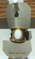 White Oval Double Band Ring - W1-0435