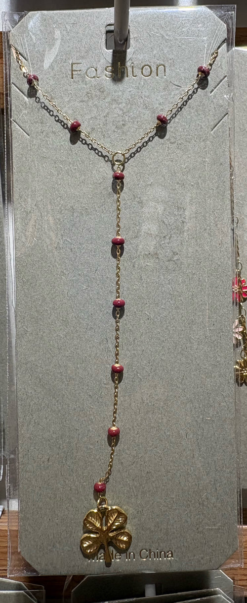 Beaded Flower Lariat Necklace - W14-0007