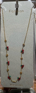 Red Bead Charm Chain Necklace - W14-0008