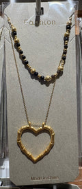 Layered Bead Open Heart Necklace - W14-0011