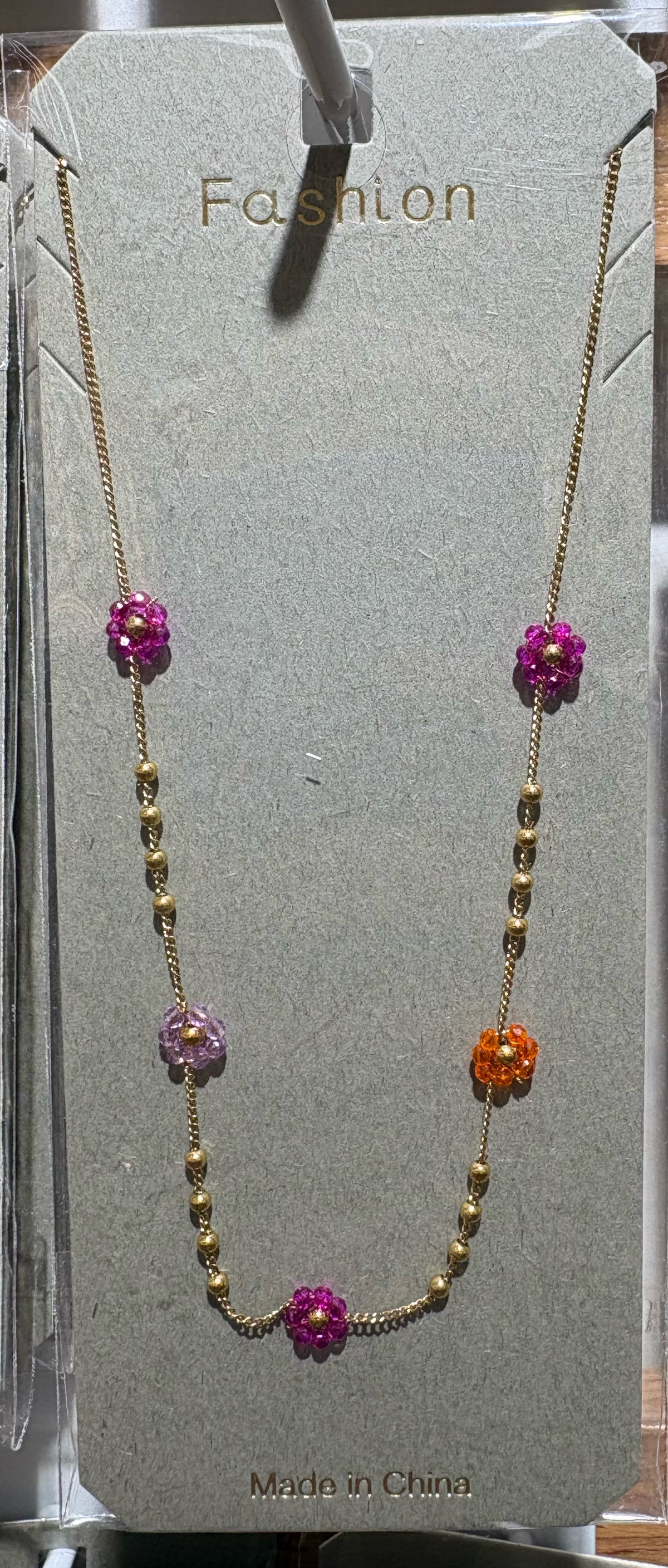 Colorful Flower Bead Necklace - W14-0019