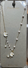 White Daisy Bead Lariat Necklace - W14-0024