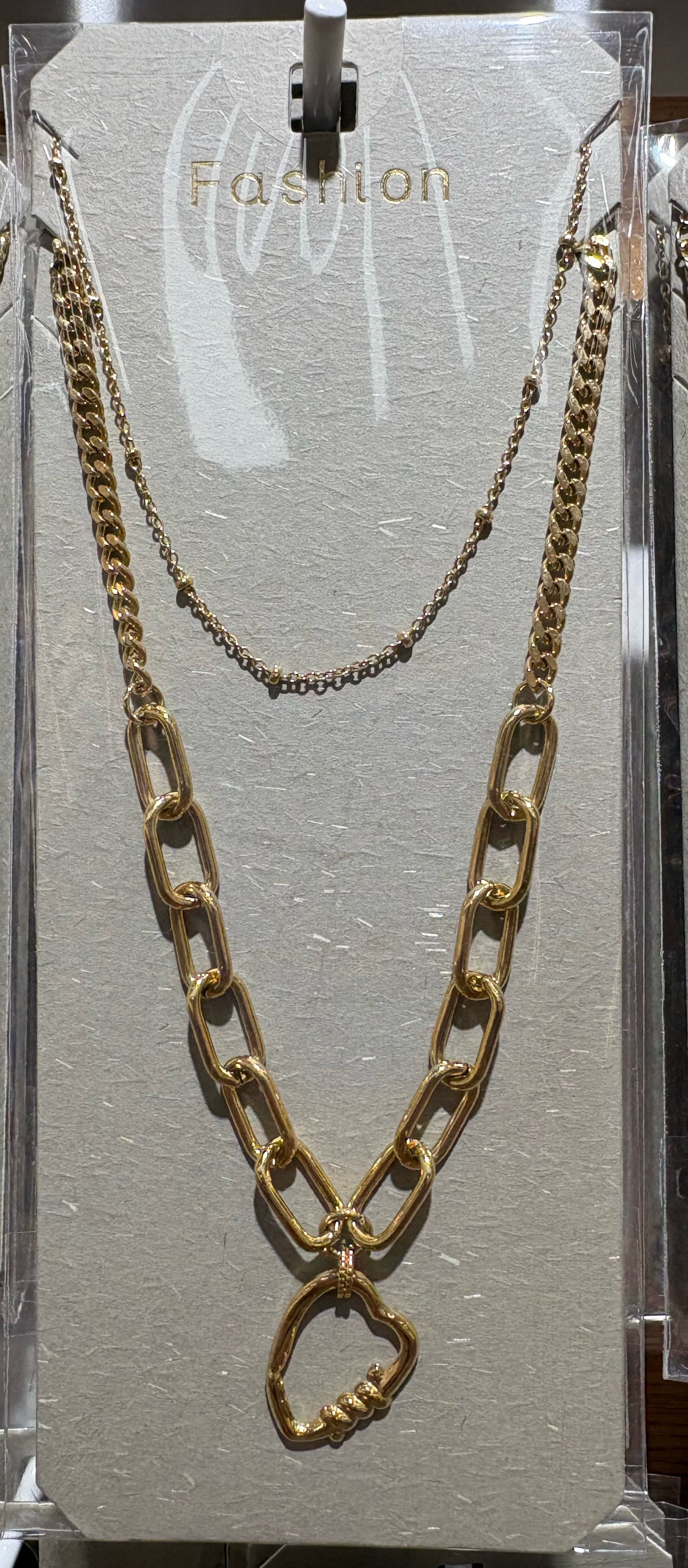Layered Chain Heart Necklace - W14-0028