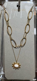 Layered Oval Sun Pendant Necklace - W14-0029