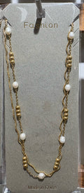 White Bead Mixed Link Necklace - W14-0033