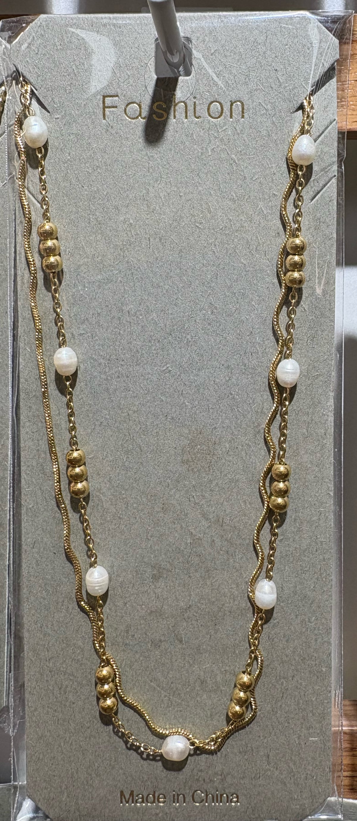 White Bead Mixed Link Necklace - W14-0033