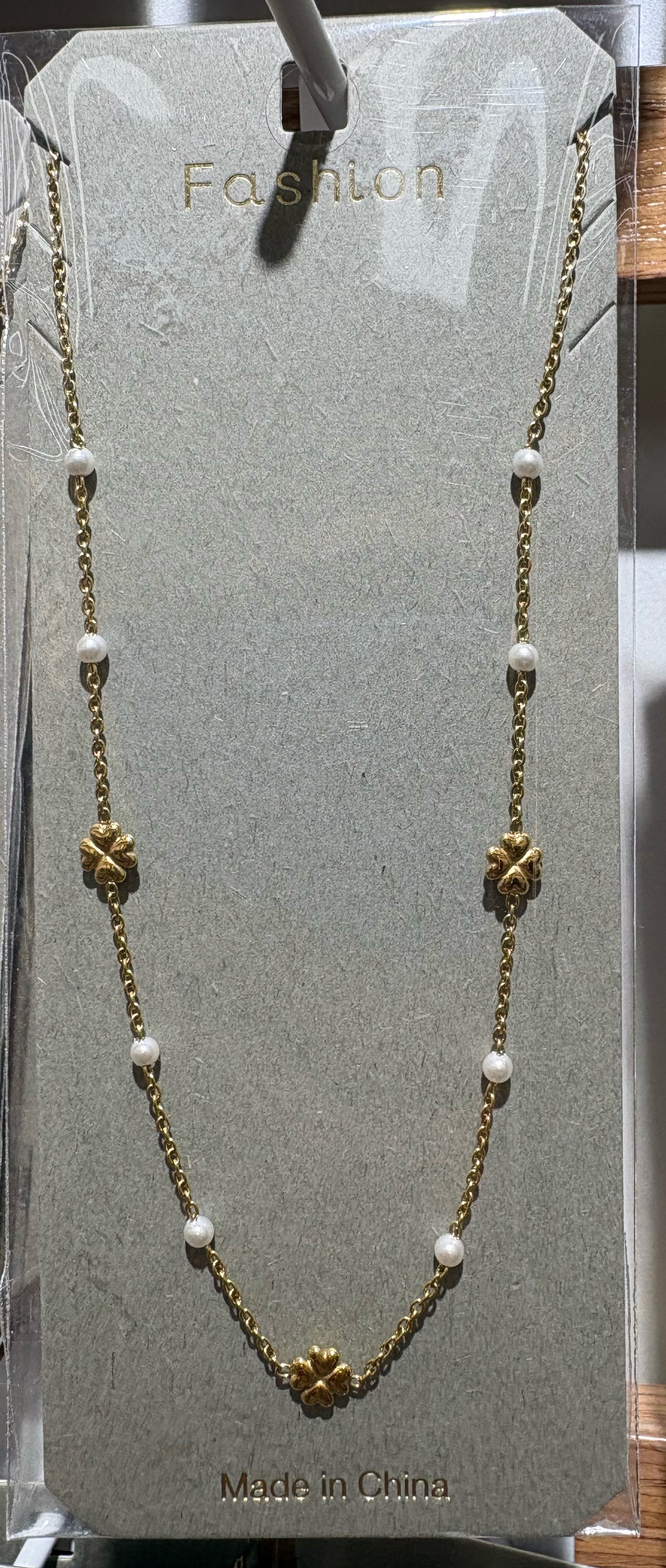 Flower Charm White Bead Necklace - W14-0036