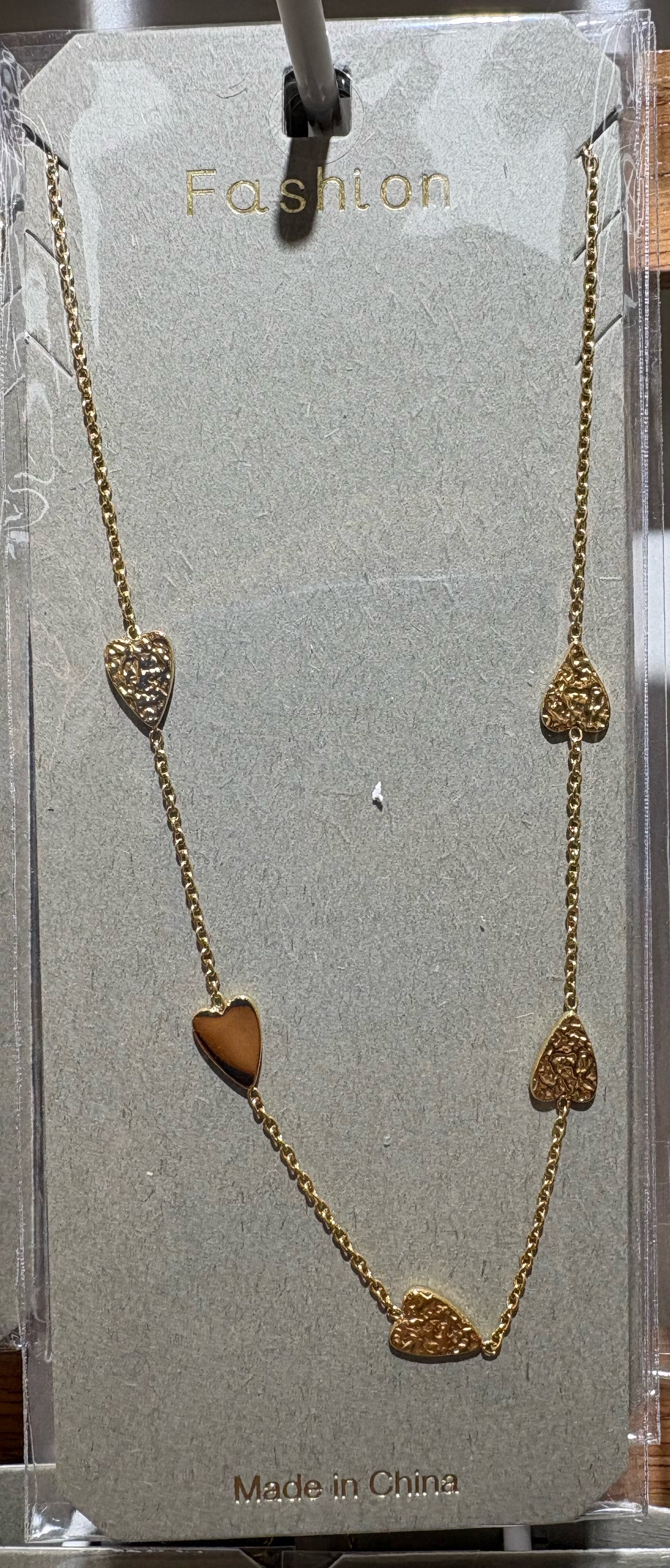 Textured Heart Station Necklace - W14-0039