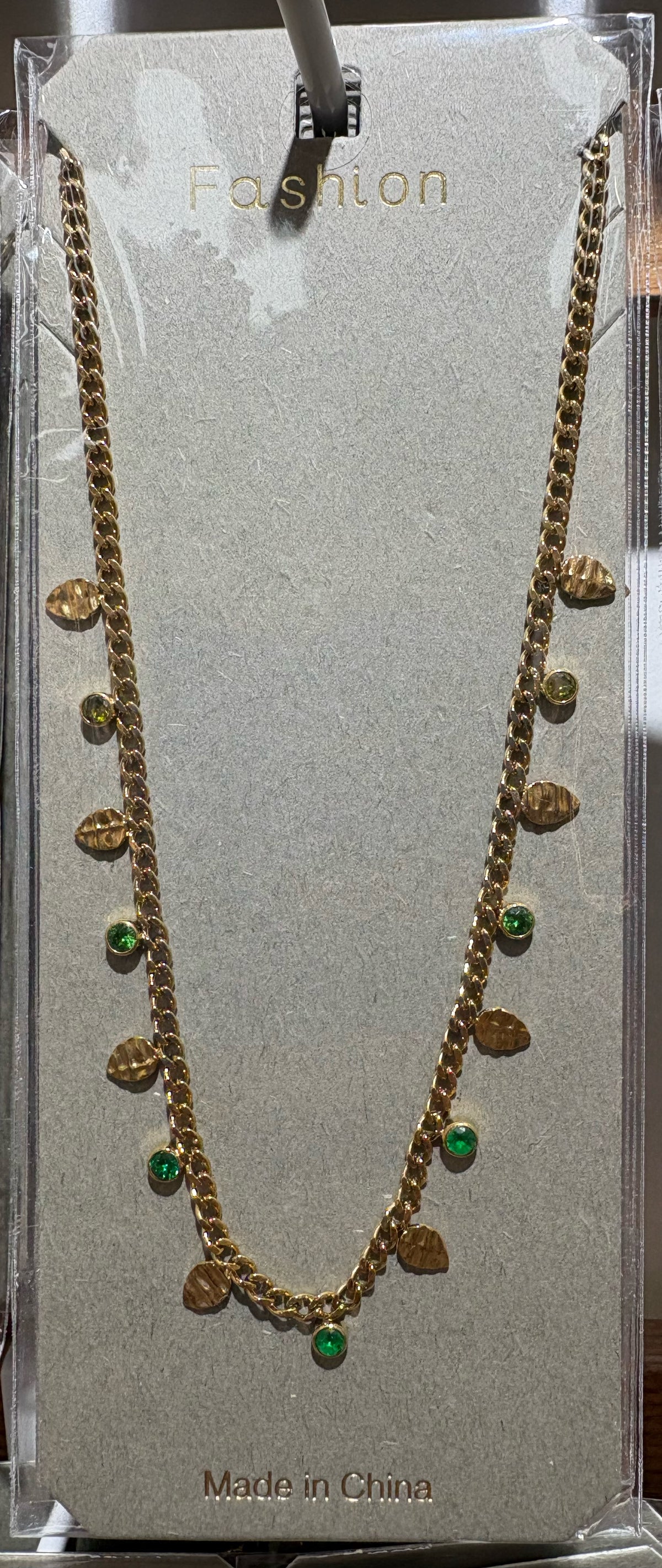 Green Bead Disc Fringe Necklace - W14-0043