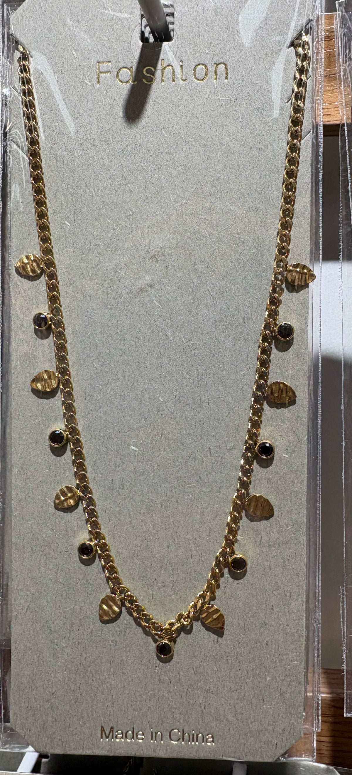 Black Bead Disc Fringe Necklace - W14-0044