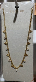 White Bead Triangle Charm Necklace - W14-0046