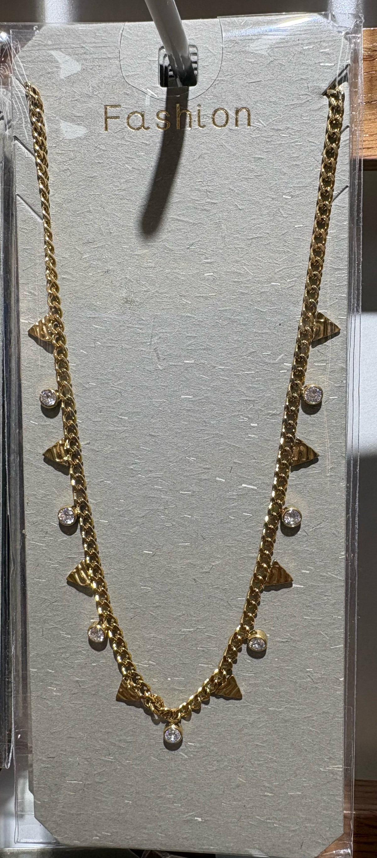 White Bead Triangle Charm Necklace - W14-0046