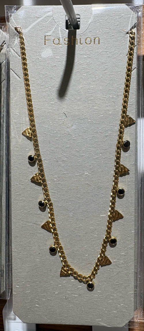 Black Bead Triangle Charm Necklace - W14-0047