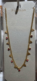 Red Bead Triangle Charm Necklace - W14-0048