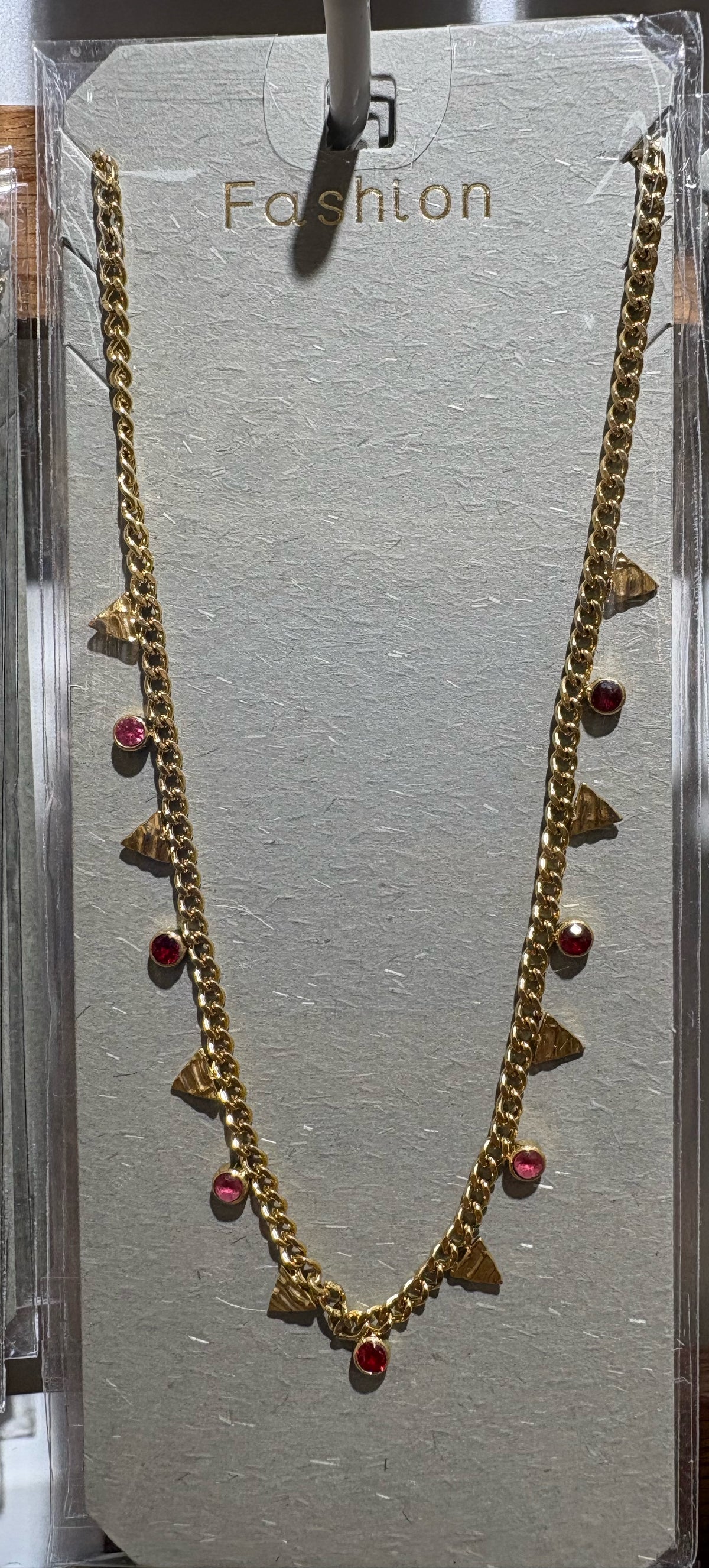 Red Bead Triangle Charm Necklace - W14-0048