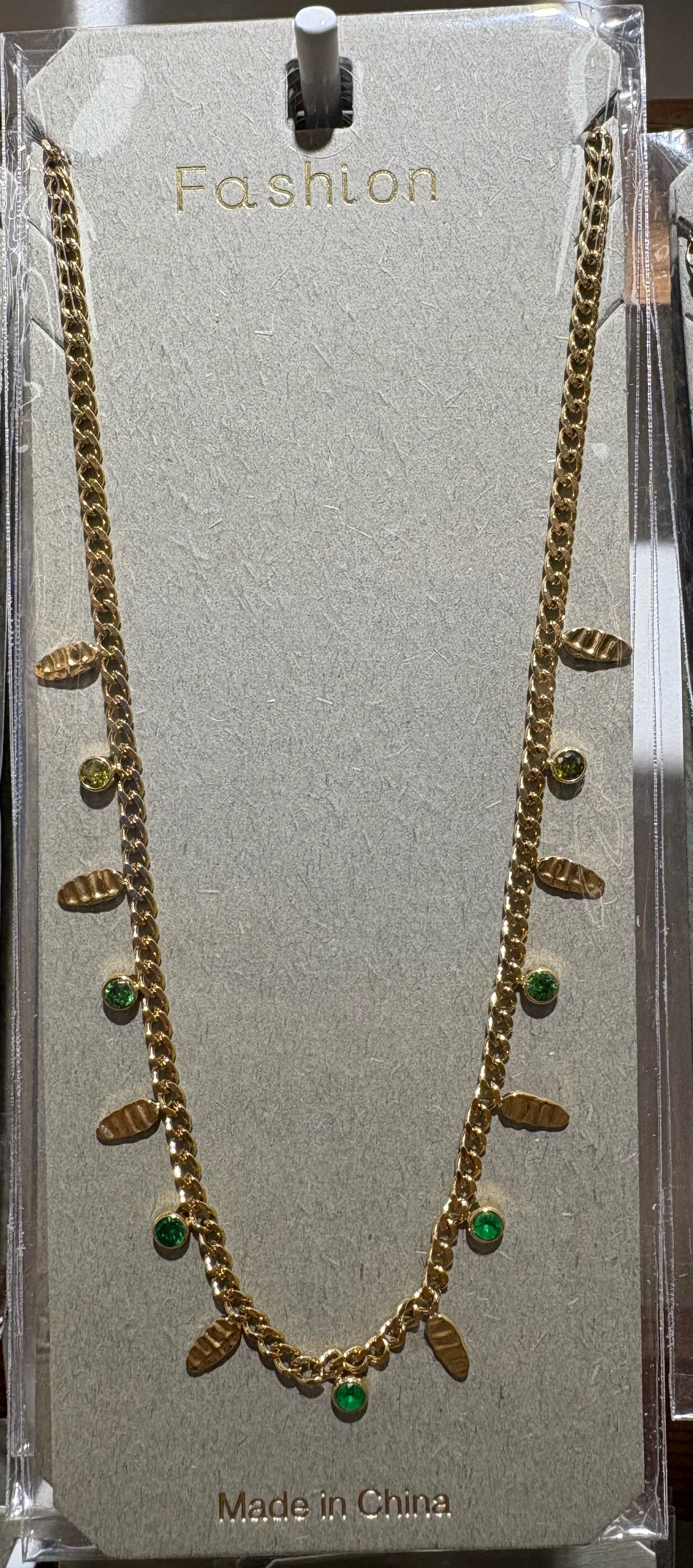 Green Bead Leaf Fringe Necklace - W14-0052