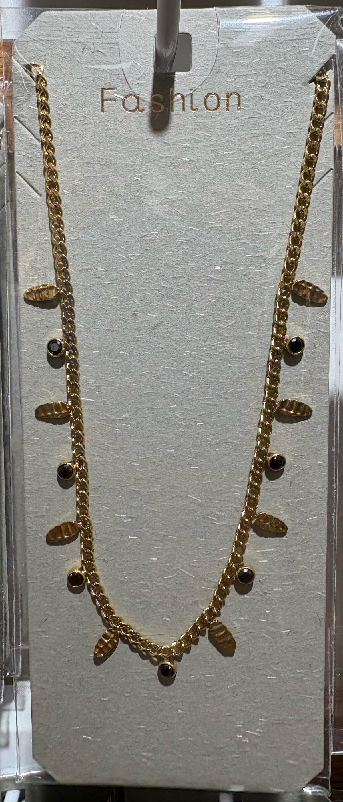 Black Bead Drop Fringe Necklace - W14-0056