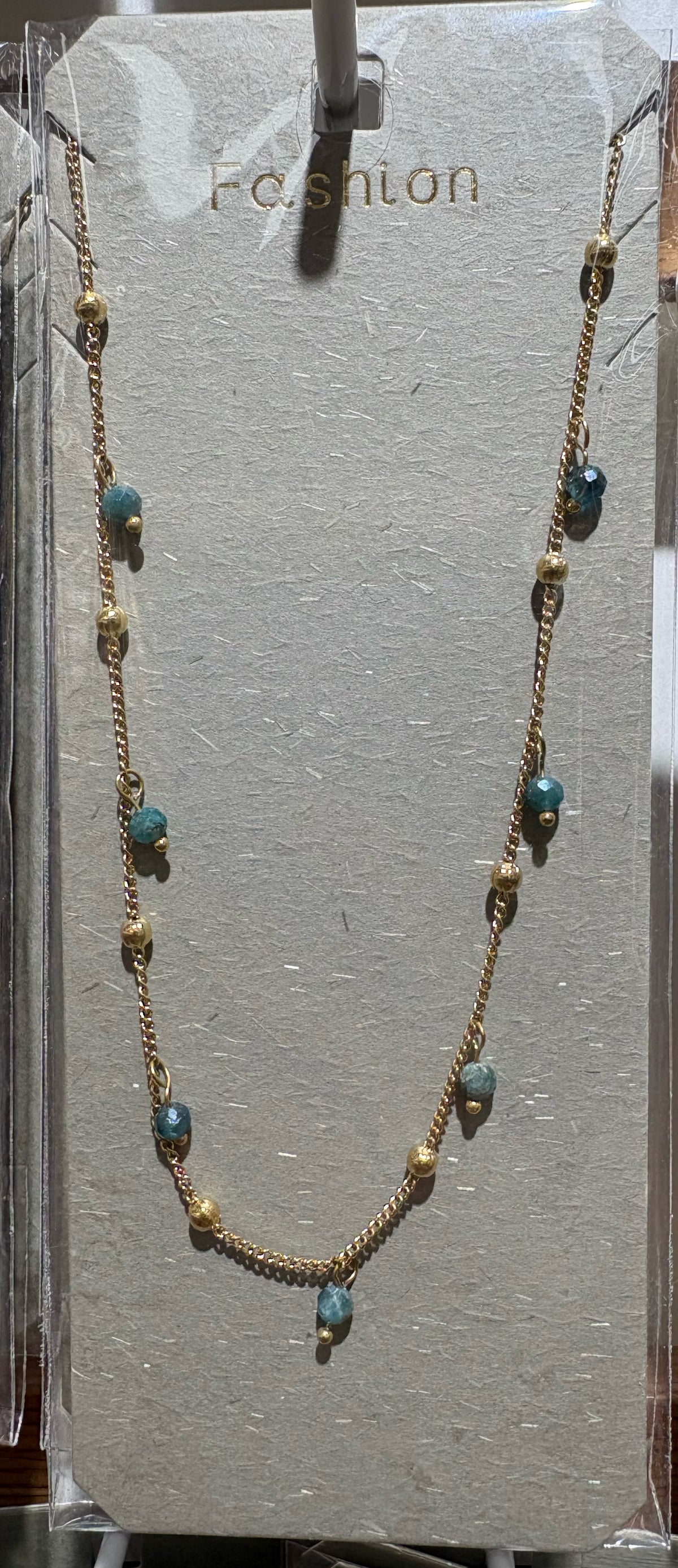 Turquoise-Tone Bead Drop Necklace - W14-0070