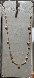 Pink Bead Drop Chain Necklace - W14-0071