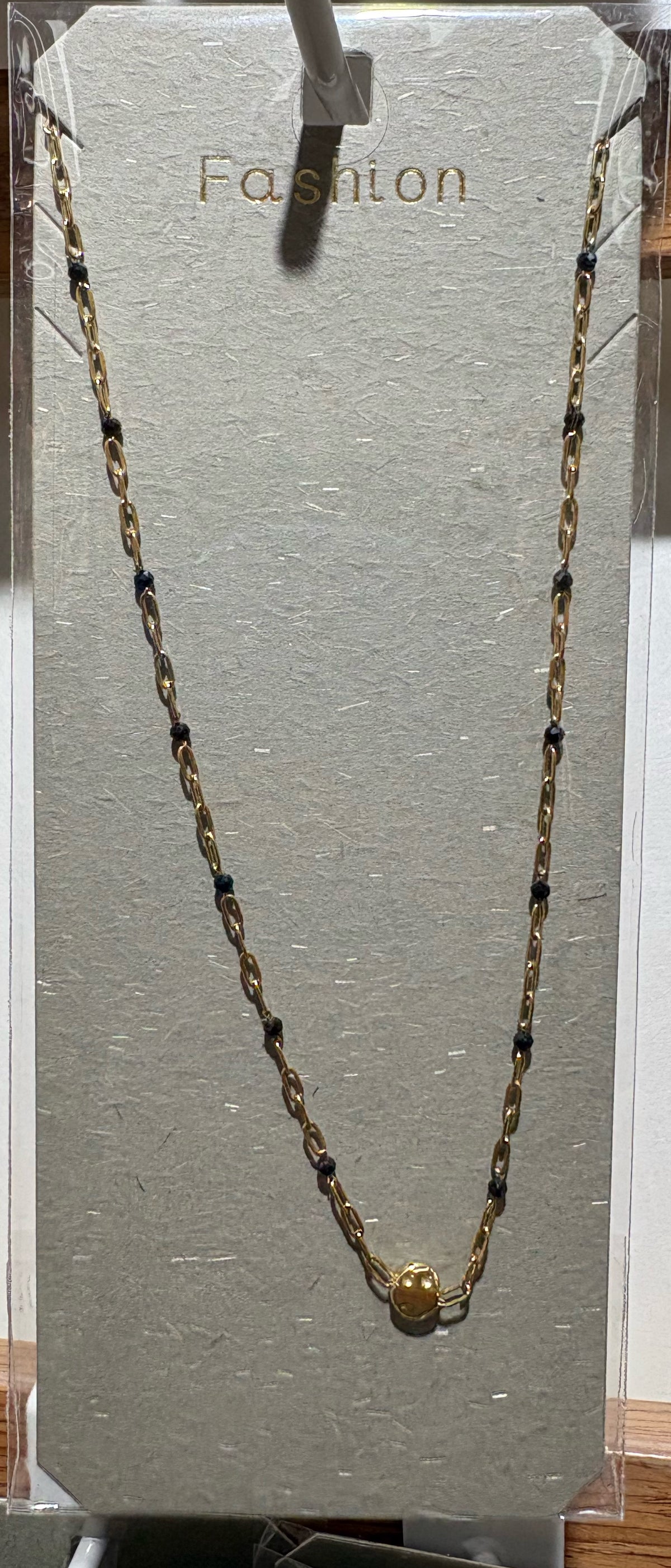 Black Bead Sun Pendant Necklace - W14-0076