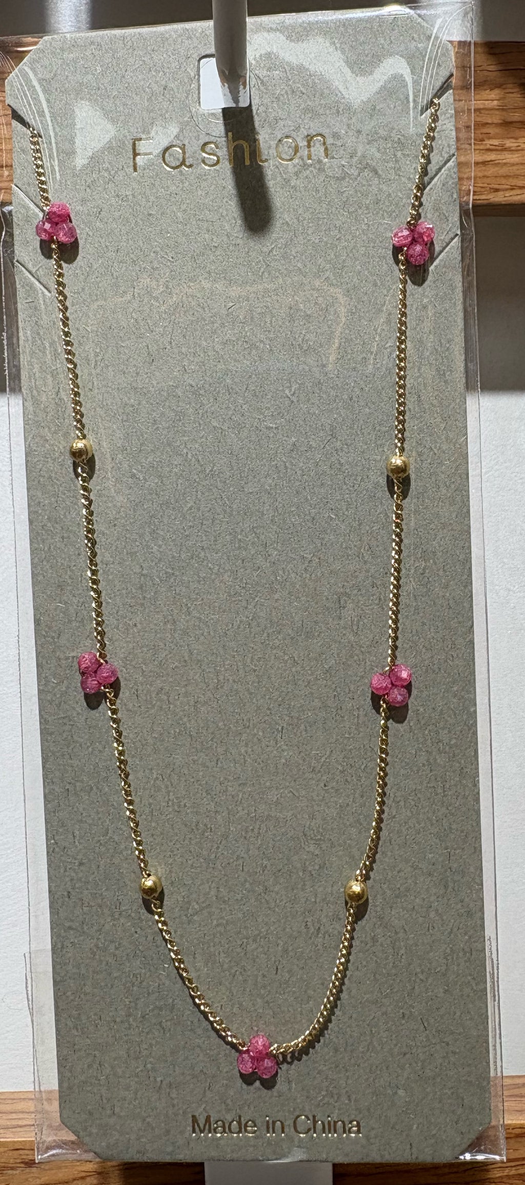 Pink Flower Mixed Bead Necklace - W14-0078