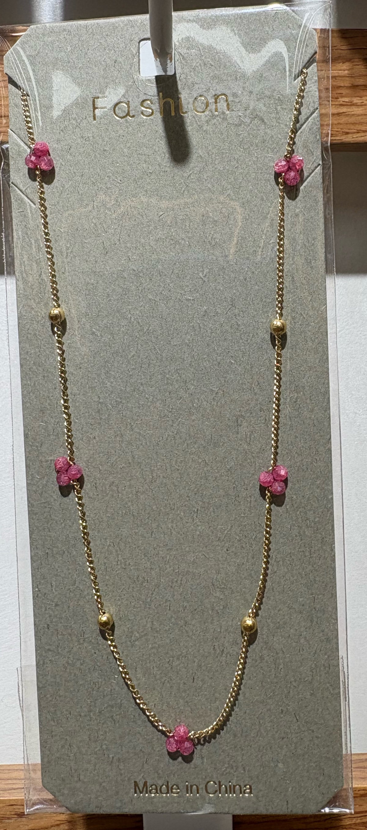Pink Flower Mixed Bead Necklace - W14-0078