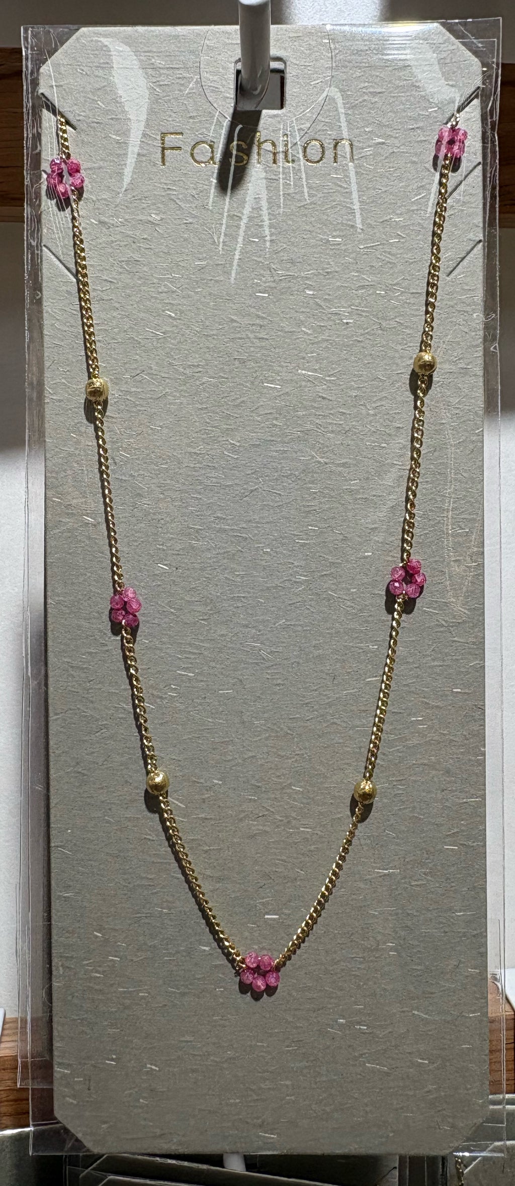 Pink Flower Mixed Bead Necklace - W14-0078