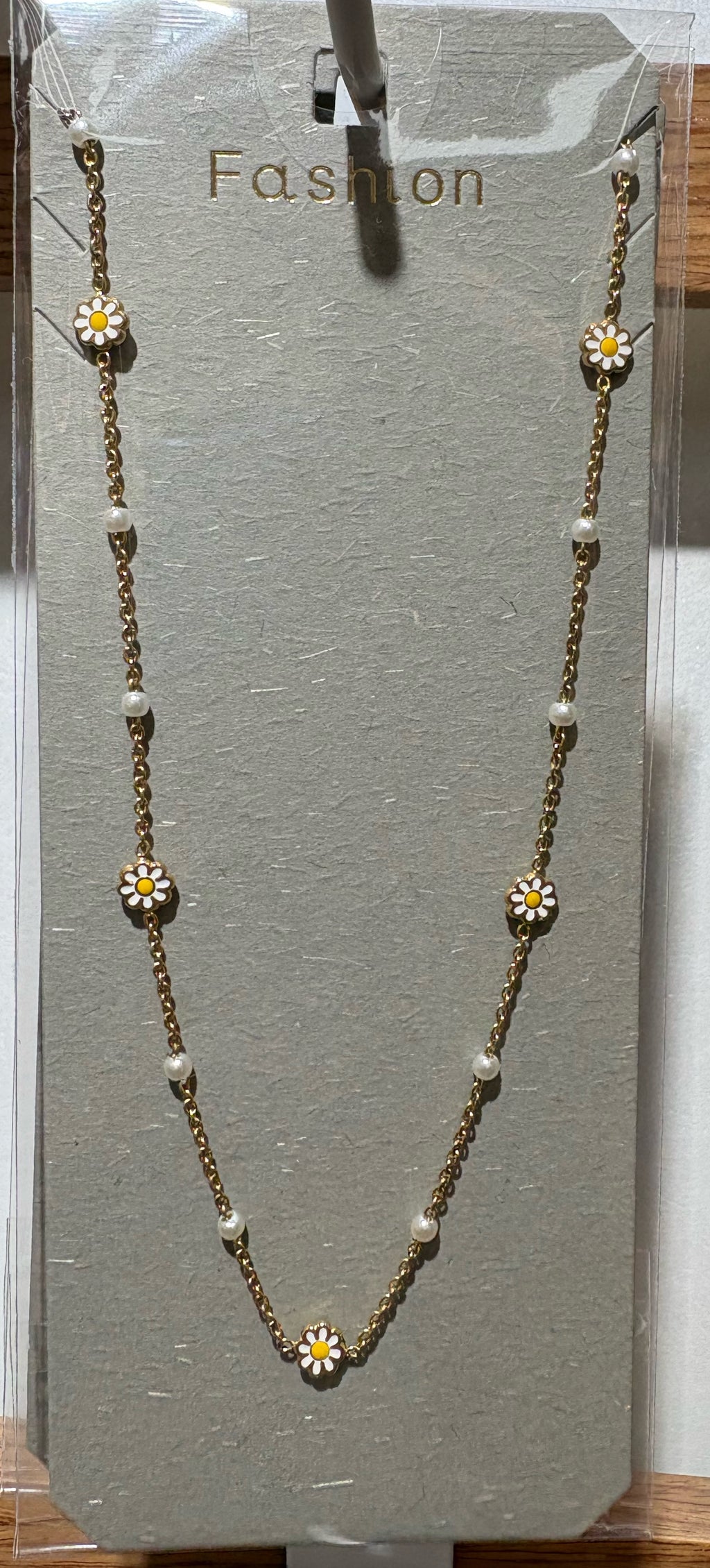 Sun Charm White Bead Necklace - W14-0081