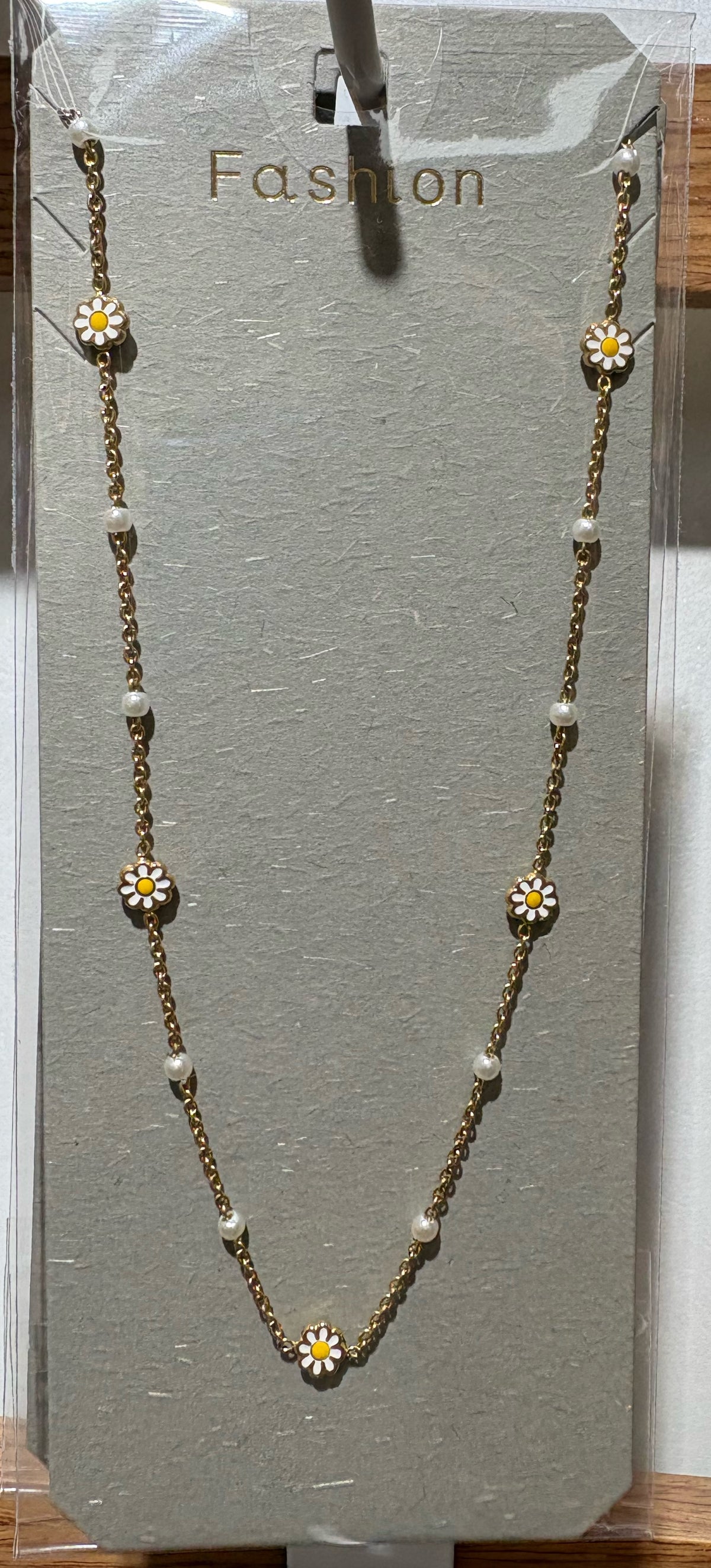 Sun Charm White Bead Necklace - W14-0081