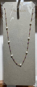 Purple Chain White Bead Necklace - W14-0085