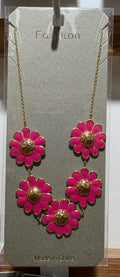 Pink Daisy Statement Necklace - W14-0089