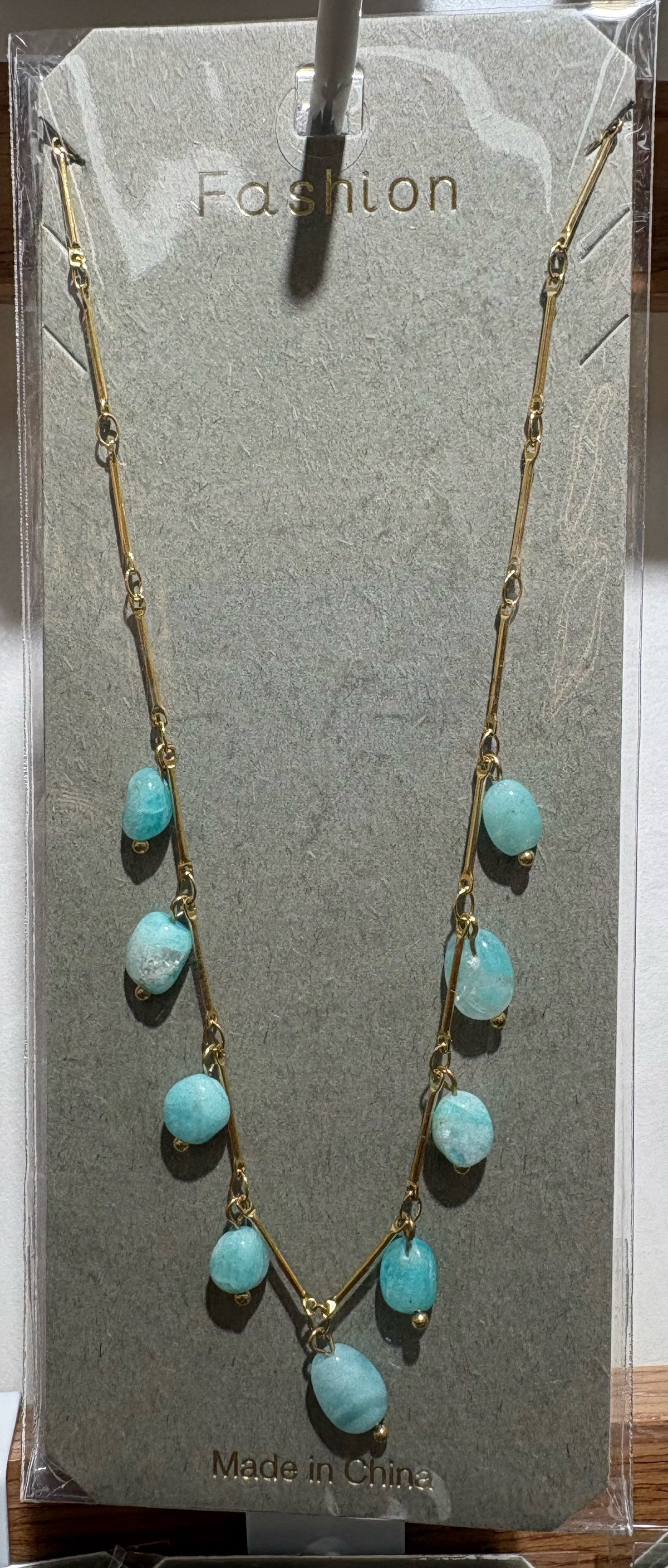 Turquoise-Tone Drop Bead Necklace - W14-0096