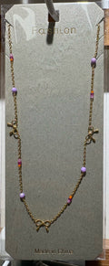 Colorful Bead Bow Chain Necklace - W14-0102