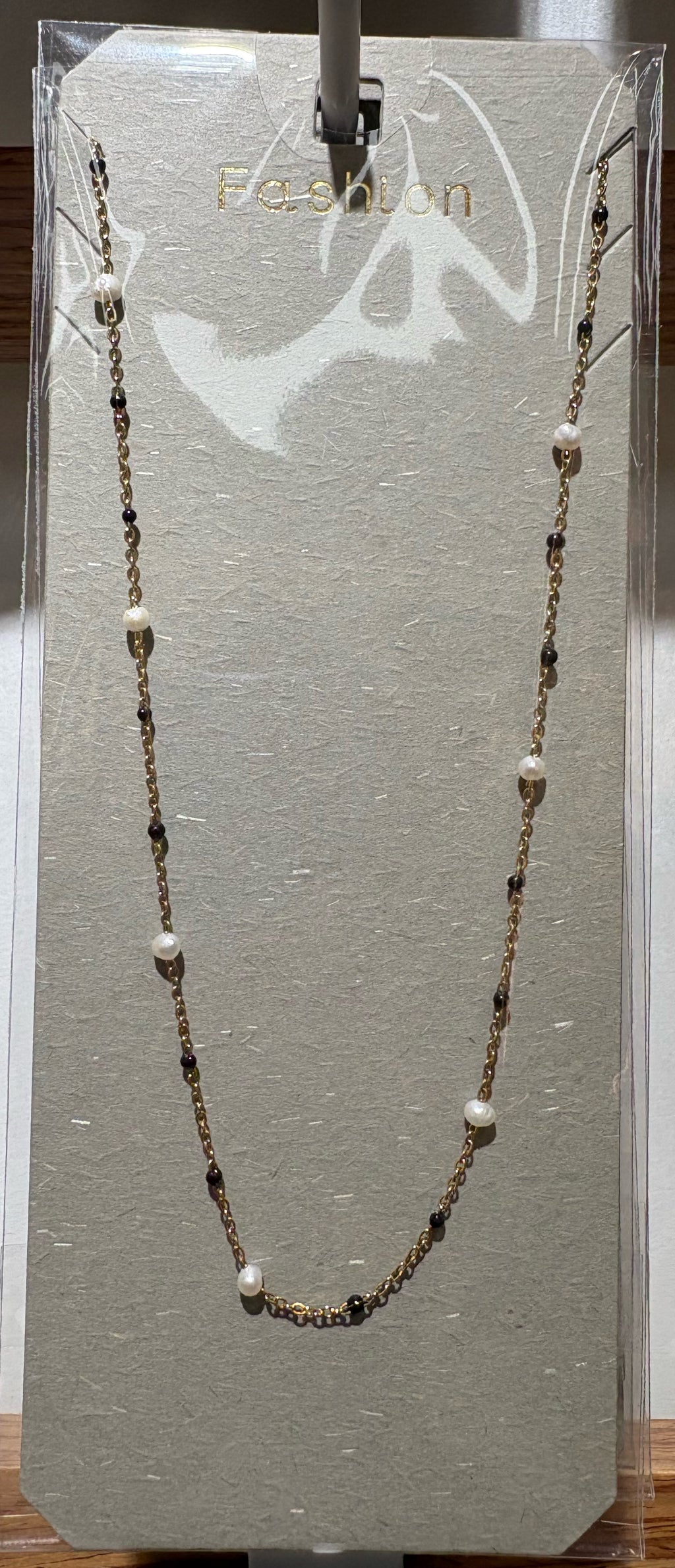 Black White Bead Necklace - W14-0108