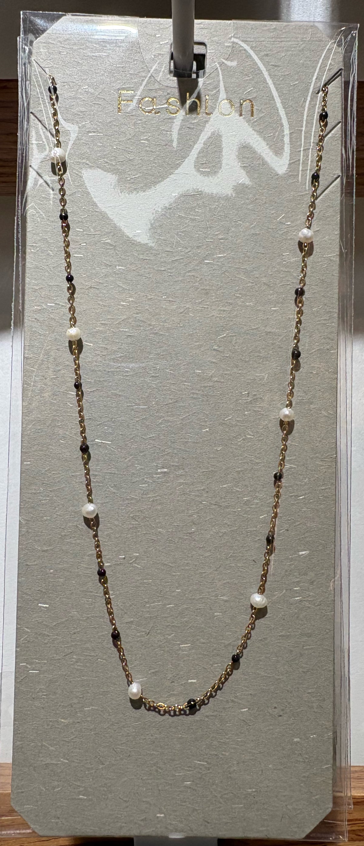 Black White Bead Necklace - W14-0108