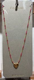 Pink Bead Heart Pendant Necklace - W14-0114