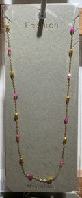 Pink Mixed Bead Chain Necklace - W14-0116